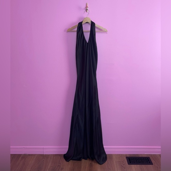 Show Me Your MuMu Maxi Dress Women's Size Large Black Satin Jasmine Halter - Picture 9 of 14